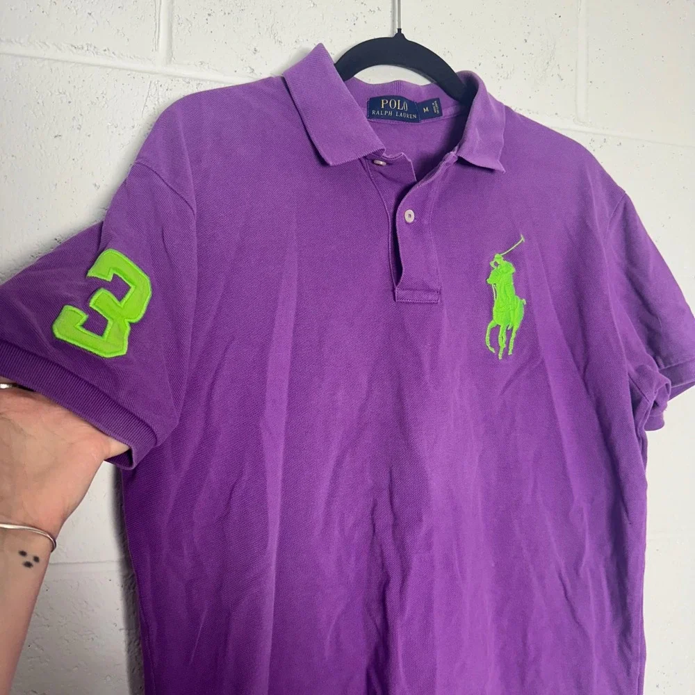 Polo Ralph Lauren Mens Big Pony Polo Shirt Purple Neon Green Size M Short Sleeve